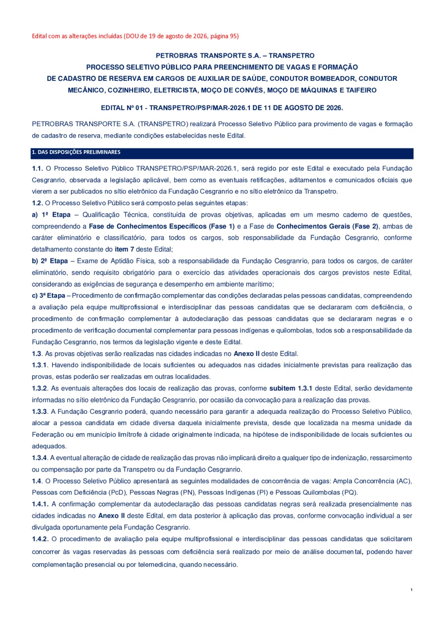 Página real do Edital 01 Transpetro PSP MAR 2026.1