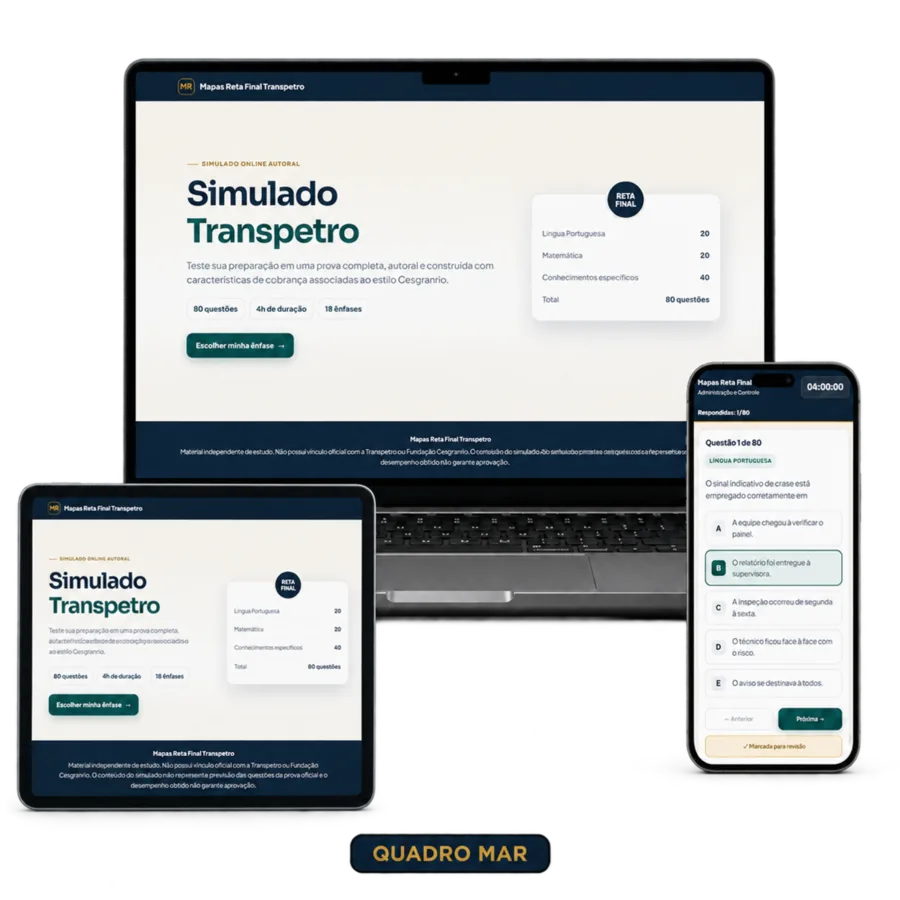 Simulado em celular, tablet e laptop